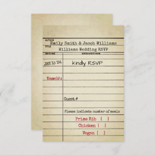 Retro Library Card Wedding RSVP Kaart