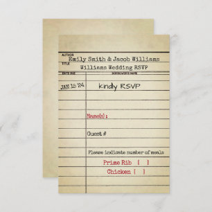 Retro Library Card Wedding RSVP Kaart