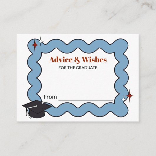 Retro lichtblauw advies & wensen afstuderen informatiekaartje (Voorkant)