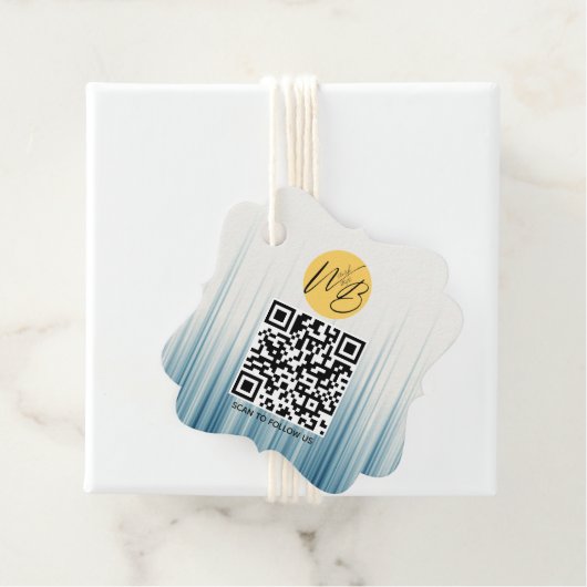 Retro Lichtblauw Zakelijke QR Code Verpakkende Lab Bedankjes Labels (In situ)