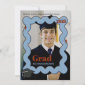 Retro Lichtblauwe kronkelende golvende afstuderen Aankondiging (Voorkant)