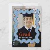 Retro Lichtblauwe kronkelende golvende afstuderen  Aankondiging (Voorkant)