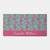 Retro Lichtroze en groene bloemen Bureaumat (Voorkant)