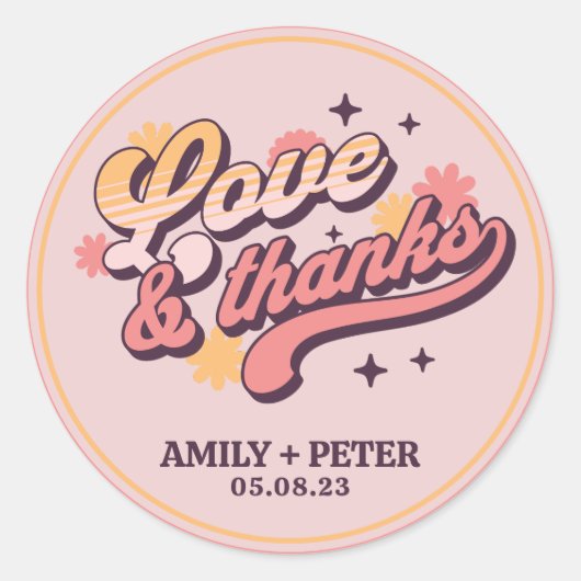Retro Liefde en Bedankt Groovy Tekst Bedankt Ronde Sticker (Voorkant)