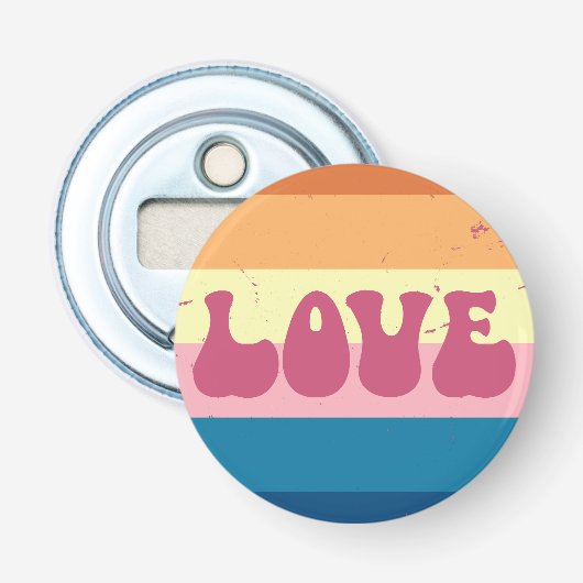 Retro Liefde Typografie Op  Sunset Stripes Button Flesopener (Voorkant)