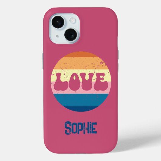 Retro Liefde Typografie Op  Sunset Stripes Case-Mate iPhone Case (Achterkant)