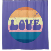 Retro Liefde Typografie Op  Sunset Stripes Douchegordijn (Voorkant)