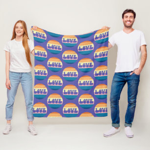 Retro Liefde Typografie Op  Sunset Stripes Fleece Deken