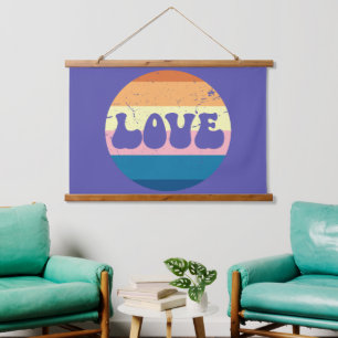 Retro Liefde Typografie Op  Sunset Stripes Hangend Wandkleed
