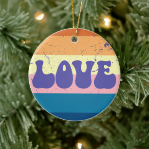 Retro Liefde Typografie Op  Sunset Stripes Keramisch Ornament