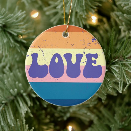 Retro Liefde Typografie Op Sunset Stripes Keramisch Ornament (Boom)