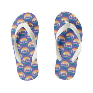 Retro Liefde Typografie Op Sunset Stripes Kinder Teenslippers