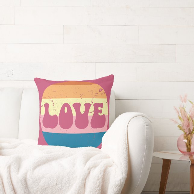 Retro Liefde Typografie Op  Sunset Stripes Kussen (Bank)