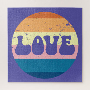 Retro Liefde Typografie Op  Sunset Stripes Legpuzzel