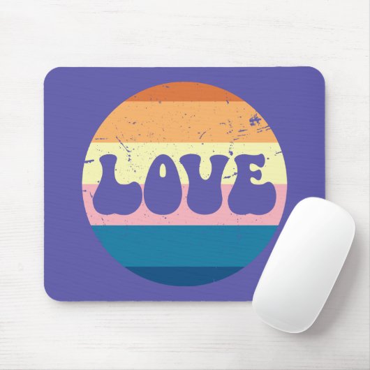 Retro Liefde Typografie Op Sunset Stripes Muismat (Met muis)