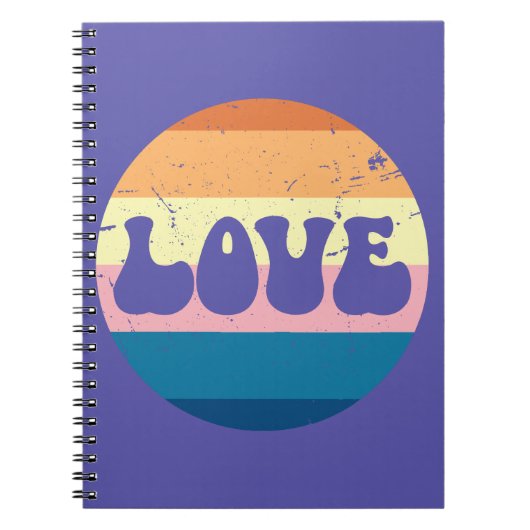 Retro Liefde Typografie Op  Sunset Stripes Notitieboek (Voorkant)