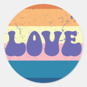 Retro Liefde Typografie Op  Sunset Stripes Ronde Sticker (Voorkant)