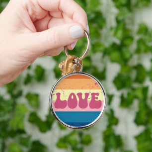 Retro Liefde Typografie Op Sunset Stripes Sleutelhanger