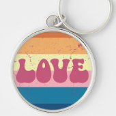 Retro Liefde Typografie Op Sunset Stripes Sleutelhanger (Voorkant)
