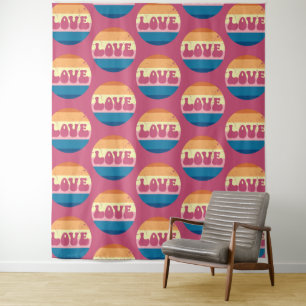 Retro Liefde Typografie Op Sunset Stripes Wandkleed