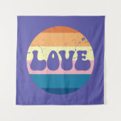 Retro Liefde Typografie Op  Sunset Stripes Wandkleed (Voorkant)