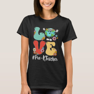 Retro Liefde Wereld Aardedag 2023 Pre K Leraar T-shirt