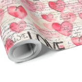 retro liefdesbrief & roze harten cadeaupapier (Rol Hoek)