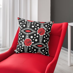 Retro lieveheersbeestjes Polka Dot Rood en Zwart Kussen