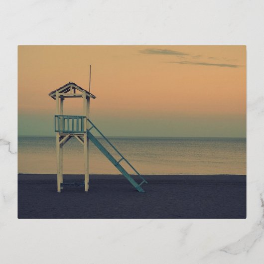 Retro Lifeguard Beach Tower Sunset Foto Folie Feestdagen Briefkaart (Voorkant)