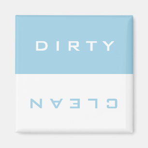 Retro Light Blue en White Dirty/Clean Dishwasmachi Magneet