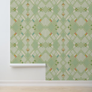 Retro Light Green Geometric Bohemian Tile Patroon Behang