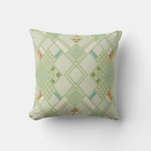 Retro Light Green Geometric Bohemian Tile Patroon Kussen (Voorkant)