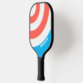 Retro Light Sky Blue Circle Stripe met naam Pickleball Paddle (Links)