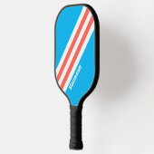 Retro Light Sky Blue Stripes met naam Pickleball Paddle (Links)