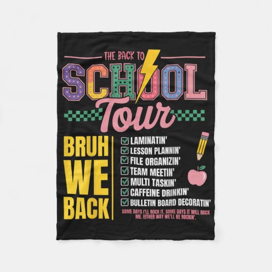 Retro Lightning Bolt Abcd Back To School Tour Teac Fleece Deken (Voorkant)