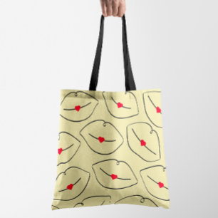 Retro Lijn Kunst Lippen & Harten Zonneschijn Geel Draagtas