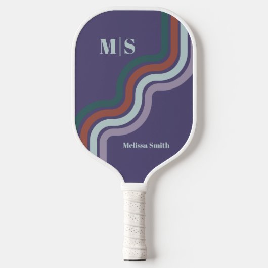 Retro Lijnen Met Initialen en Naam Moderne Kleur Pickleball Paddle (Voorkant)