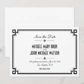 Retro lijst witte Art Deco Save the Date kaart (Voorkant / Achterkant)