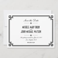Retro lijstje wit Art Deco Save the Date kaart