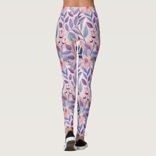 Retro Lila bloemenillustratie Leggings (Achterkant)