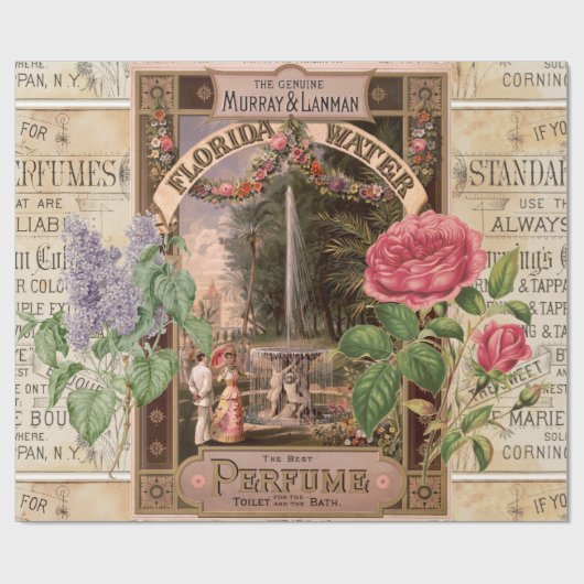 Retro Lila Roos parfumzeep Cadeaupapier (Vlak)