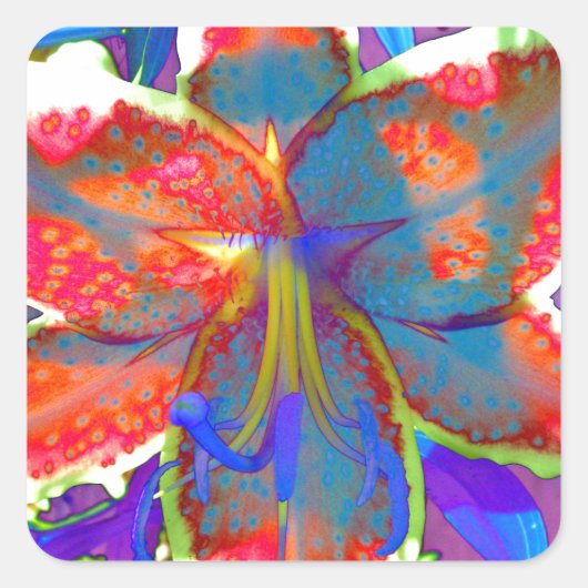 Retro Lily Vierkante Sticker (Voorkant)