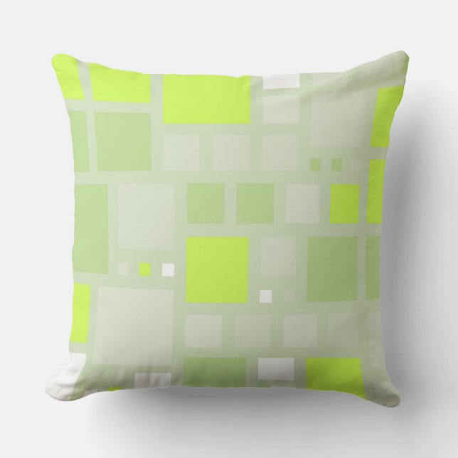 Retro Lime Green Squares Patroon Kussen (Voorkant)