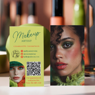 Retro Lime Koraal Make-up Artiest 2 Foto's Qr Code Visitekaartje