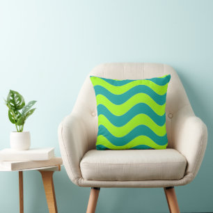 Retro Limegroene en Teal Golfachtig Psychodelisch Kussen