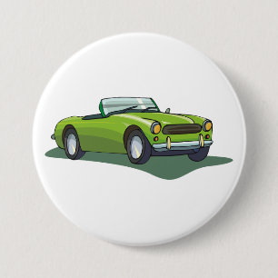 Retro limoengroen open sportauto ronde button 7,6 cm