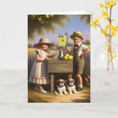 Retro limonade stand hebben een goede zomer kaart (Gele Bloem)