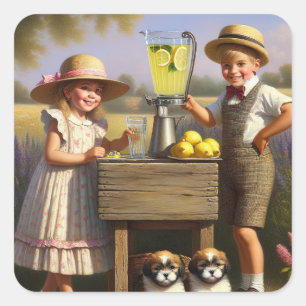 Retro limonade stand hebben een goede zomer vierkante sticker