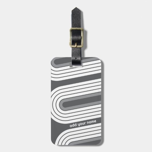 Retro Line Arch Pastel Grijs Kleuren Script Naam Bagagelabel (Voorkant verticaal)