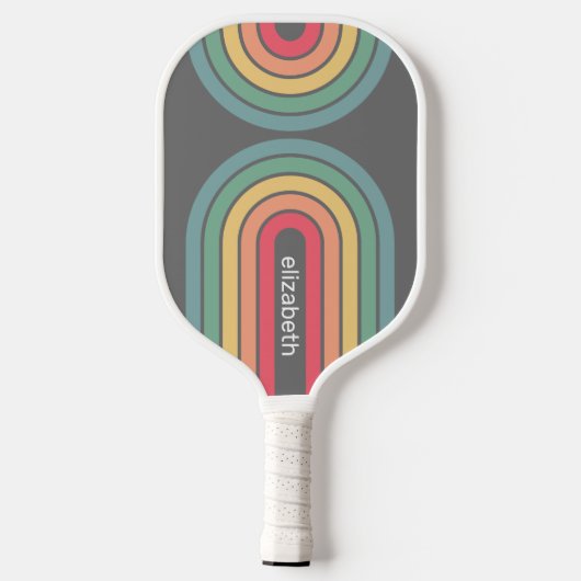 Retro Line Arch Pastel Rainbow-kleuren Aangepaste  Pickleball Paddle (Achterkant)